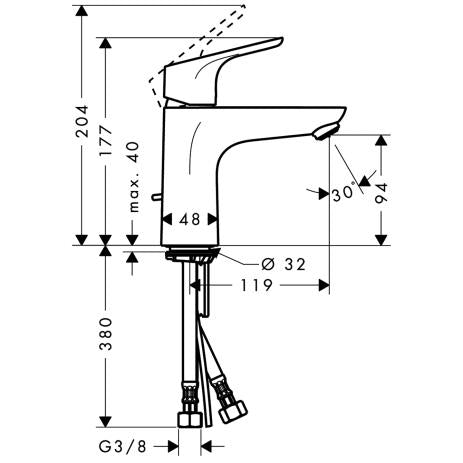 Waschtisch-Einhebelmischer Hansgrohe Focus 100 mit Excenterventil verchromt / Ausladung 119 mm