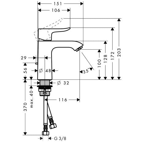 Waschtisch-Einhebelmischer Hansgrohe Metris 110 mit Excenterventil verchromt / Ausladung 116 mm