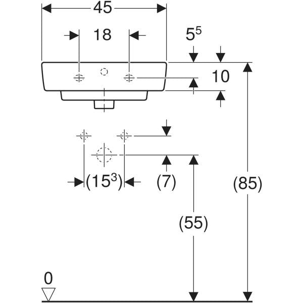 Handwaschbecken Geberit Renova Plan NEU mit Hahnloch,mit Überlauf 45 x 34 cm weiß