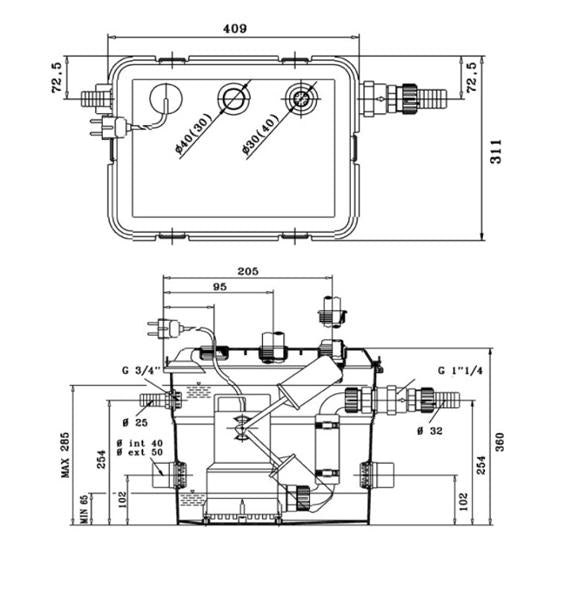 comfort-Hebeanlage für häusl. Grauwasser Novabox 30/300.1M-SV 230 Volt