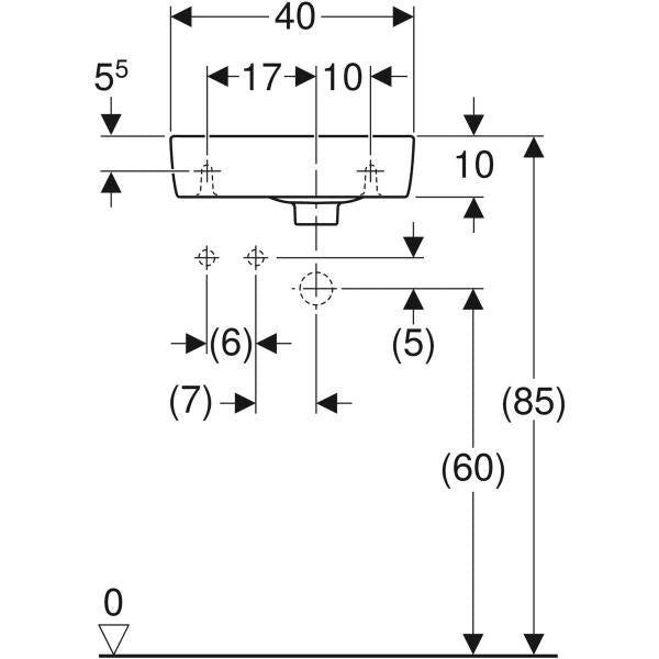 Handwaschbecken Geberit Renova Nr.1 Compact (eckig),mit Hahnloch links 40 x 25 cm weiß