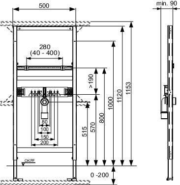 Montageelement TECEprofil für Waschtisch Bauhöhe 112 cm