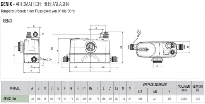 comfort-Kleinhebeanlage Fäkalien Schmutzwasser Genix 130, 230 Volt