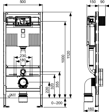 WC-Modul mit Uni-Spülkasten TECEprofil Bauhöhe 112 cm