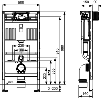 WC-Modul mit Uni-Spülkasten TECEprofil Bauhöhe 98 cm, inkl.Befestigung