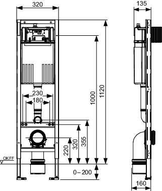 WC-Modul TECEprofil mit Compact 320-Spülkasten, Bauhöhe 1120 mm