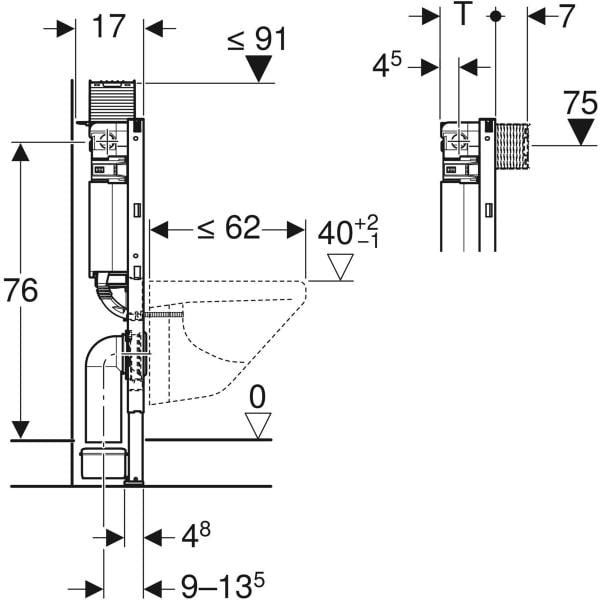 Montageelement Geberit Duofix f.Wand-WC mit UP-Spülkasten Omega Höhe 82 cm / Bet.oben/vorne