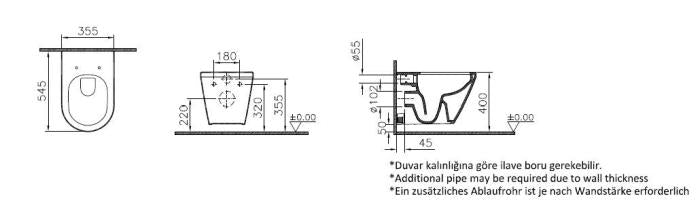 Wandtiefspülklosett Aktiv 4YOU ohne Spülrand,verdeckte Befestigung weiß / Ausladung 54 cm