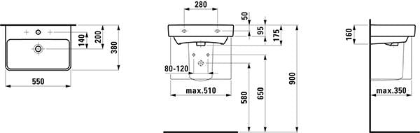 Waschtisch Laufen Pro S Compact mit Hahnloch,mit Überlauf 55 x 38 cm weiß