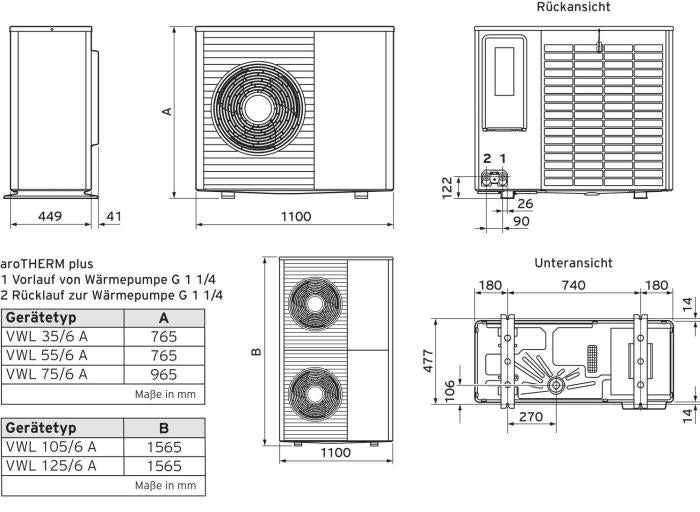 Luft/Wasser-Heizungswärmepumpe Vaillant aroTHERM plus VWL 125/6 A