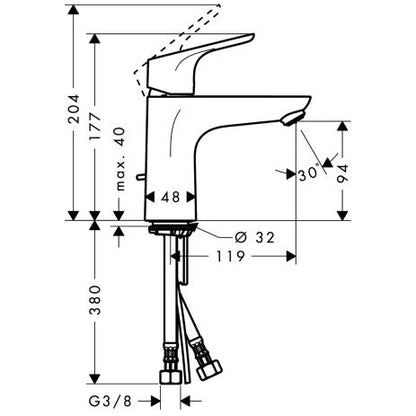 Waschtisch-Einhebelmischer Hansgrohe Focus 100 mit Excenterventil verchromt / Ausladung 119 mm