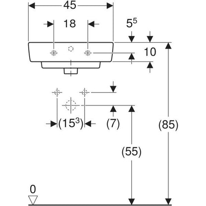 Handwaschbecken Geberit Renova Plan NEU mit Hahnloch,mit Überlauf 45 x 34 cm weiß
