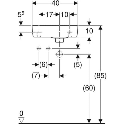 Handwaschbecken Geberit Renova Nr.1 Compact (eckig),mit Hahnloch links 40 x 25 cm weiß