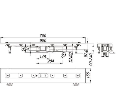Duschrinne Dallmer CeraLine Plan F Montage in der Fläche (Ablauf 0,7 l/s) Einbaum.700 mm / 600 mm Rost. Bauhöhe 90mm