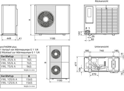 Luft/Wasser-Heizungswärmepumpe Vaillant aroTHERM plus VWL 75/6 A