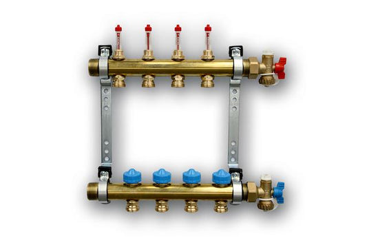 Heizkreisverteiler Roth mit Durchfluß- anzeige,absperrbar,DN 25 (1") AG 5 Heizkreise Baulänge 415 mm